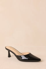 Here We Are Black Patent Faux Leather High Heel Mules
