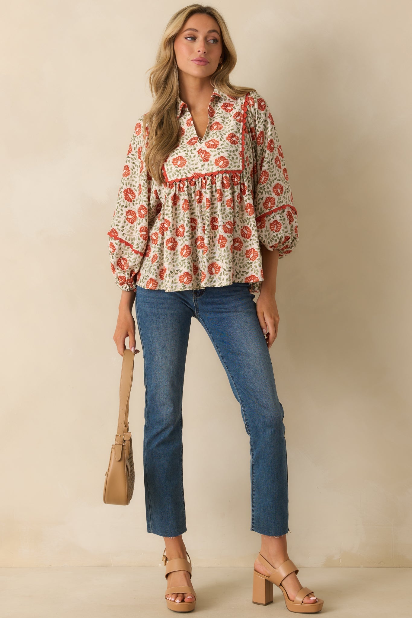 All Yours Burnt Orange Multi Floral Print Top