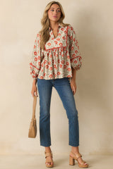 All Yours Burnt Orange Multi Floral Print Top