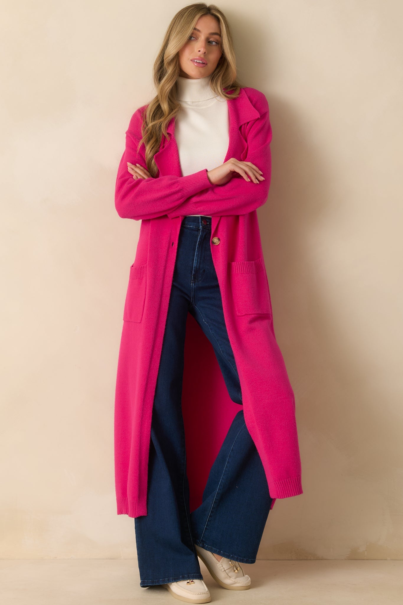 Shopping Around Hot Pink Longline Cardigan