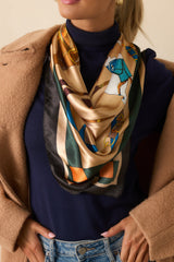 Holding The Reins Gold Multi Equestrian Print Satin Scarf