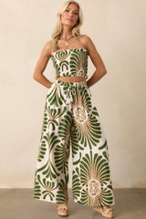 Endless Days Green Abstract Print Wide Leg Drawstring Pants