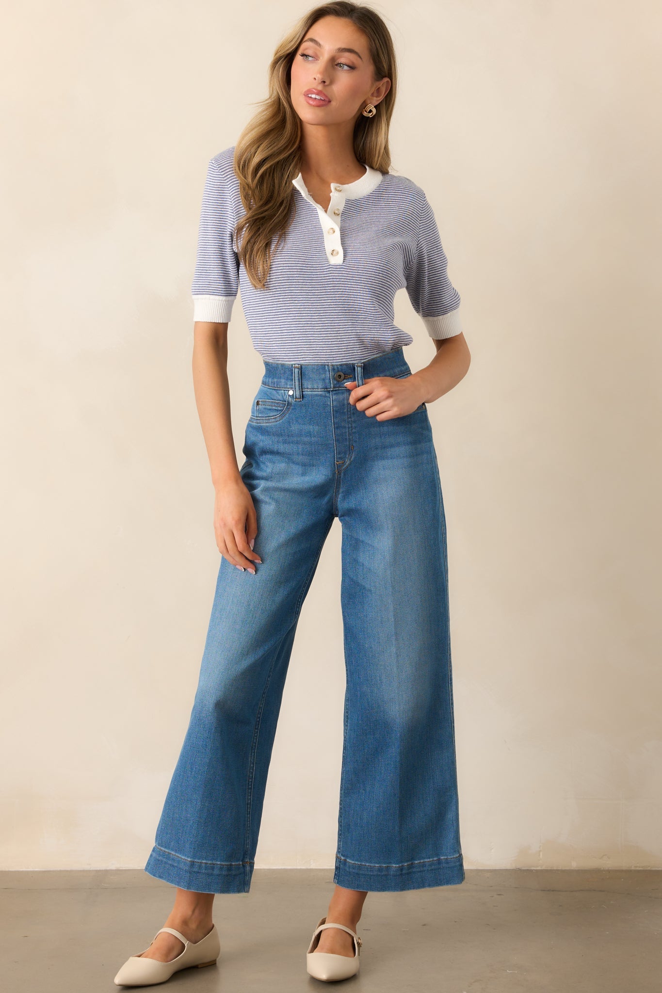 SPANX® Medium Wash Pull-On Cropped Wide Leg Jeans
