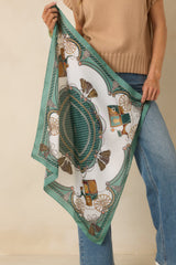 Along For The Ride Green Multi Carriage Pattern Scarf