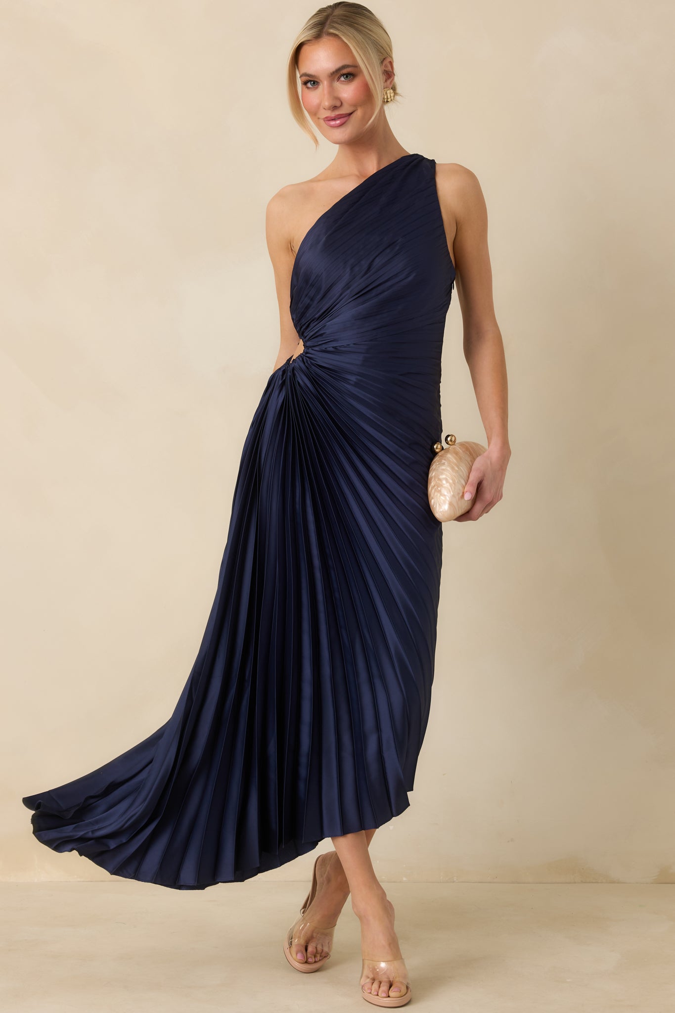 Poetic Charm Navy Blue Asymmetric One Shoulder Maxi Dress