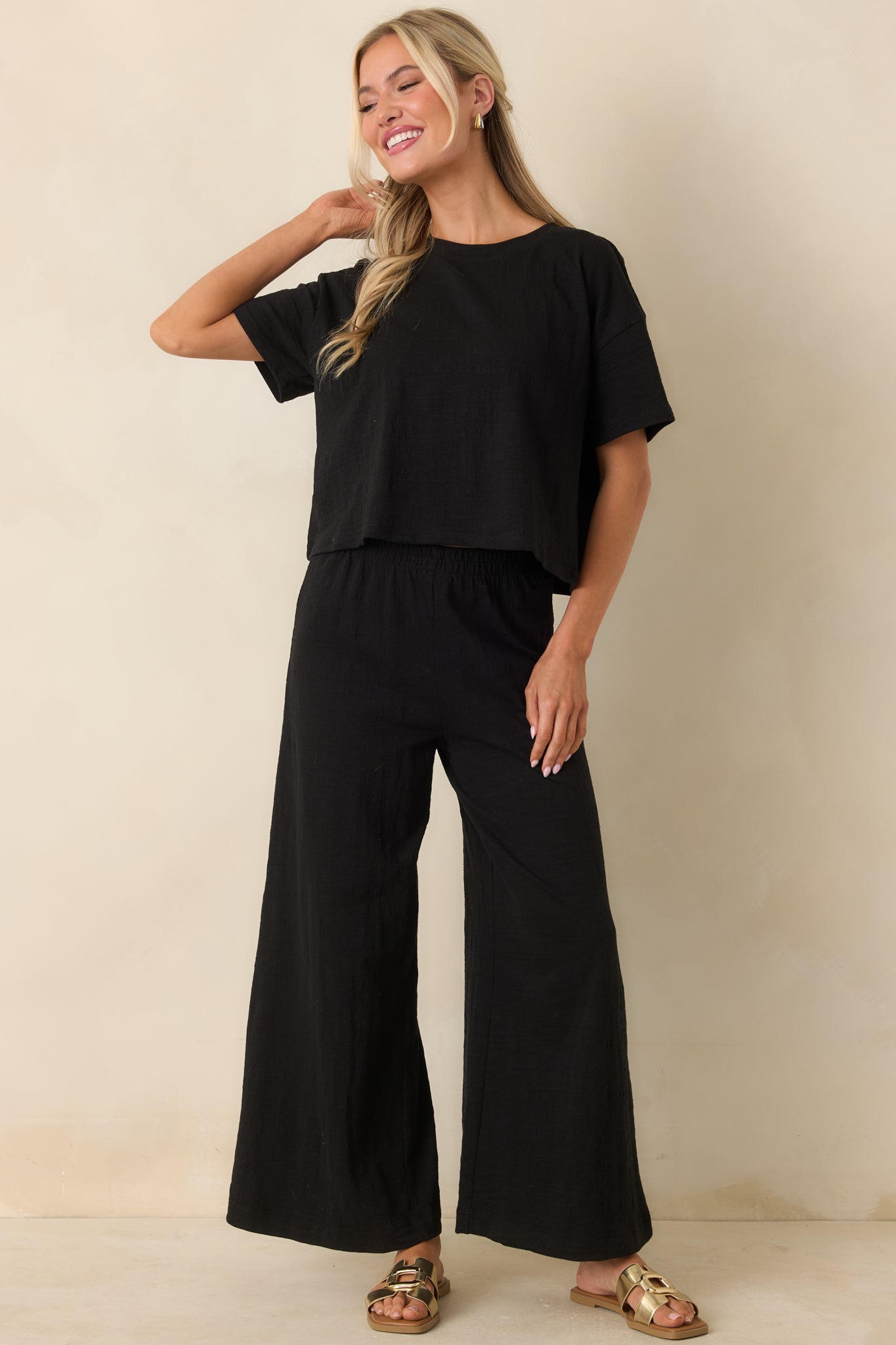 Z Supply Sway Black Textured Cropped Tee