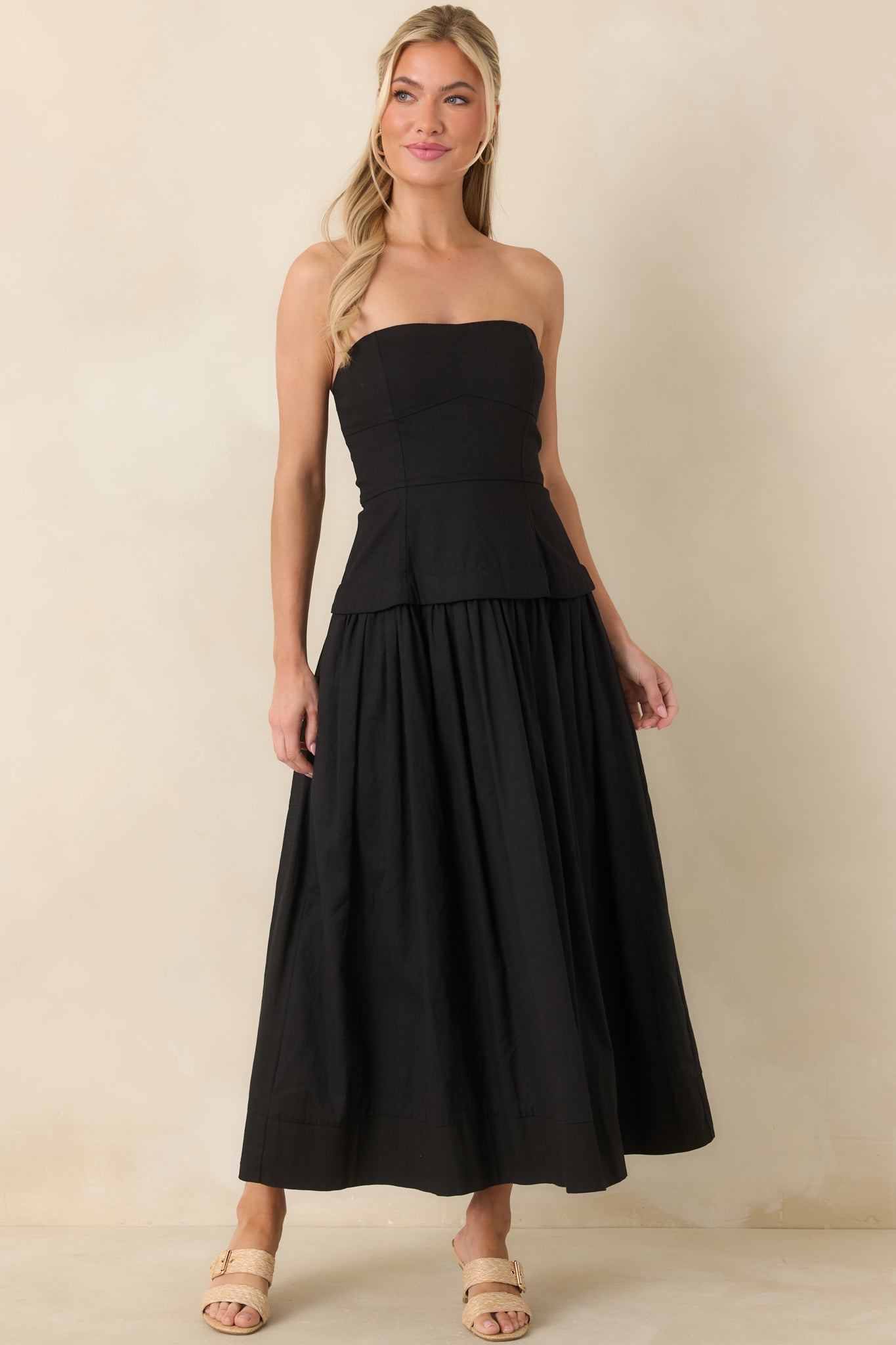 You Already Know Black Cotton Bustier Bodice Midi Dress