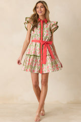 Missing The Point Coral Pink Floral Cotton Button Front Mini Dress