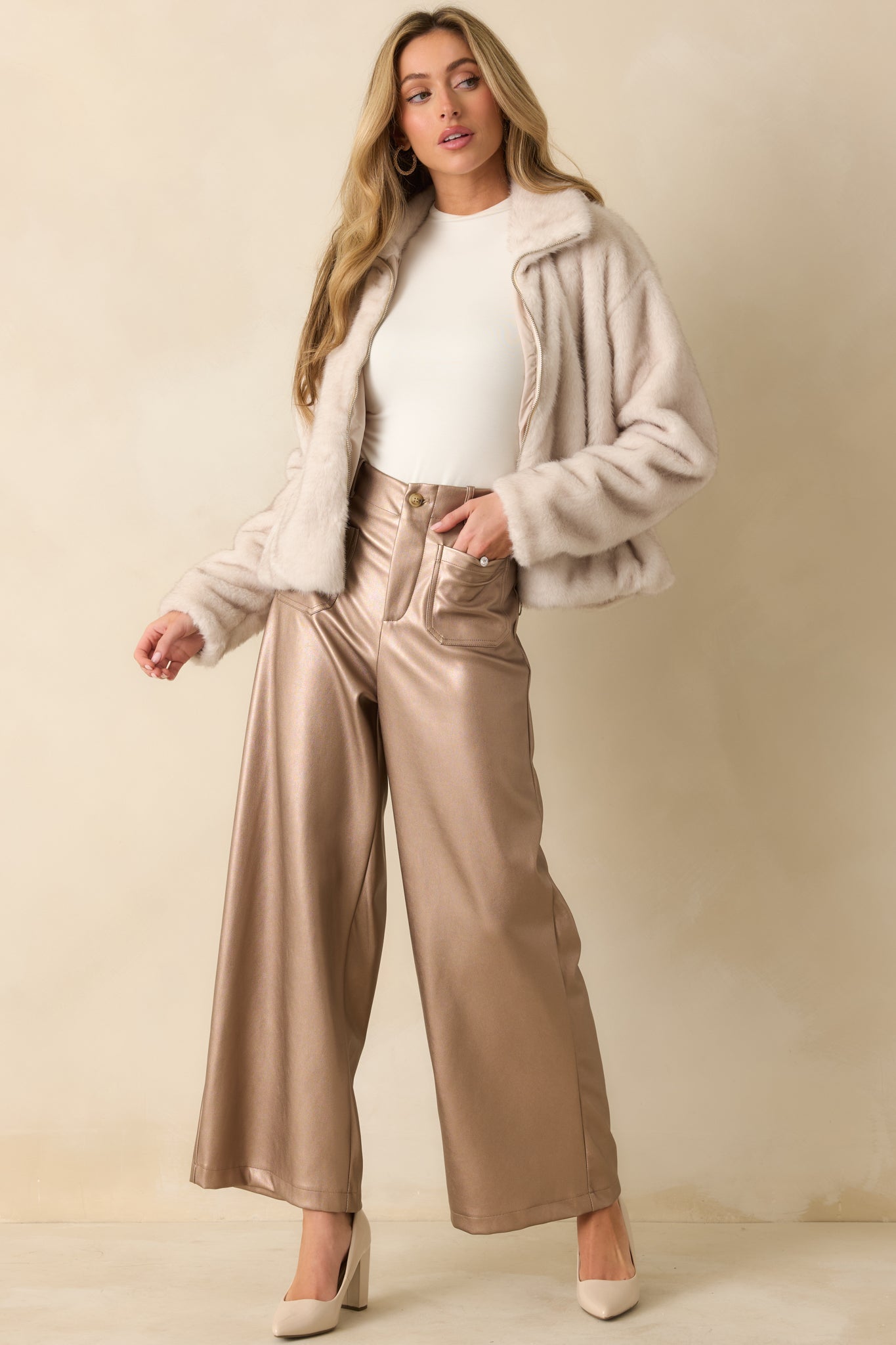 Z Supply Ivory Amethyst Faux Fur Jacket