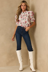 On Your Mind Pink Multi Floral Print Cotton Button Front Top