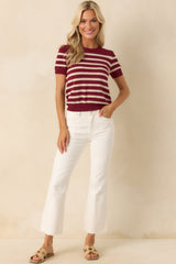 Without A Doubt Burgundy Stripe Short Sleeve Sweater