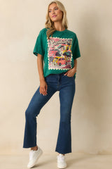 Sending Postcards Acid Wash Green Cotton Stamp Graphic Tee