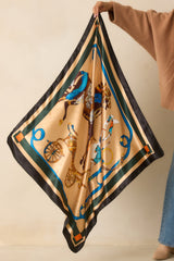 Holding The Reins Gold Multi Equestrian Print Satin Scarf