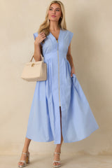 The Adeline Light Blue Zip Up Midi Dress