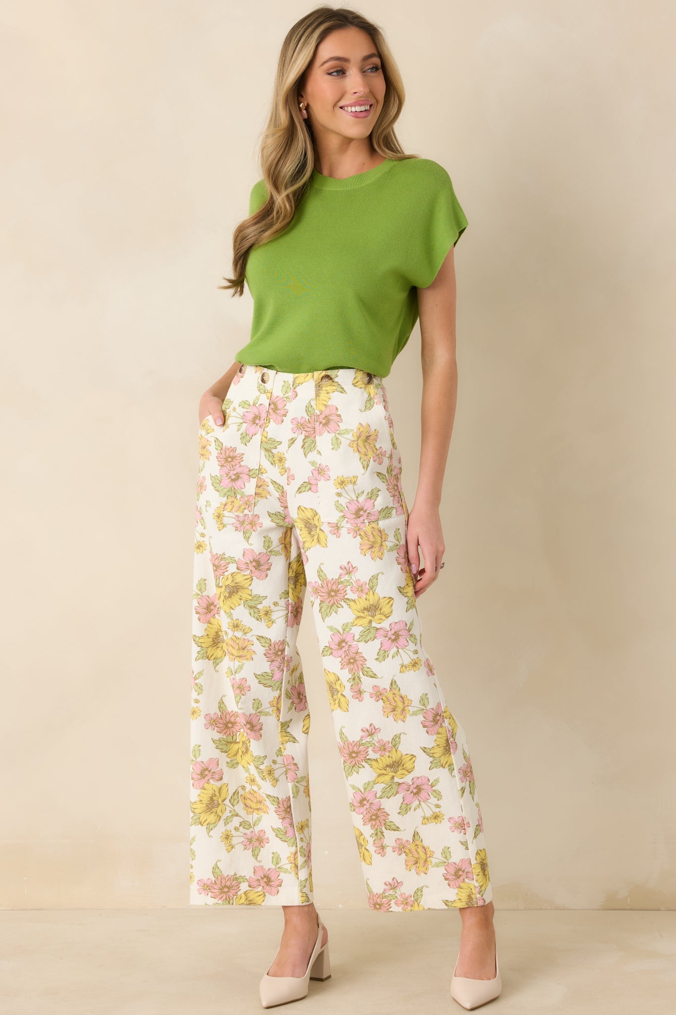 Crossing The Line Ivory Floral Print Wide Leg Pants