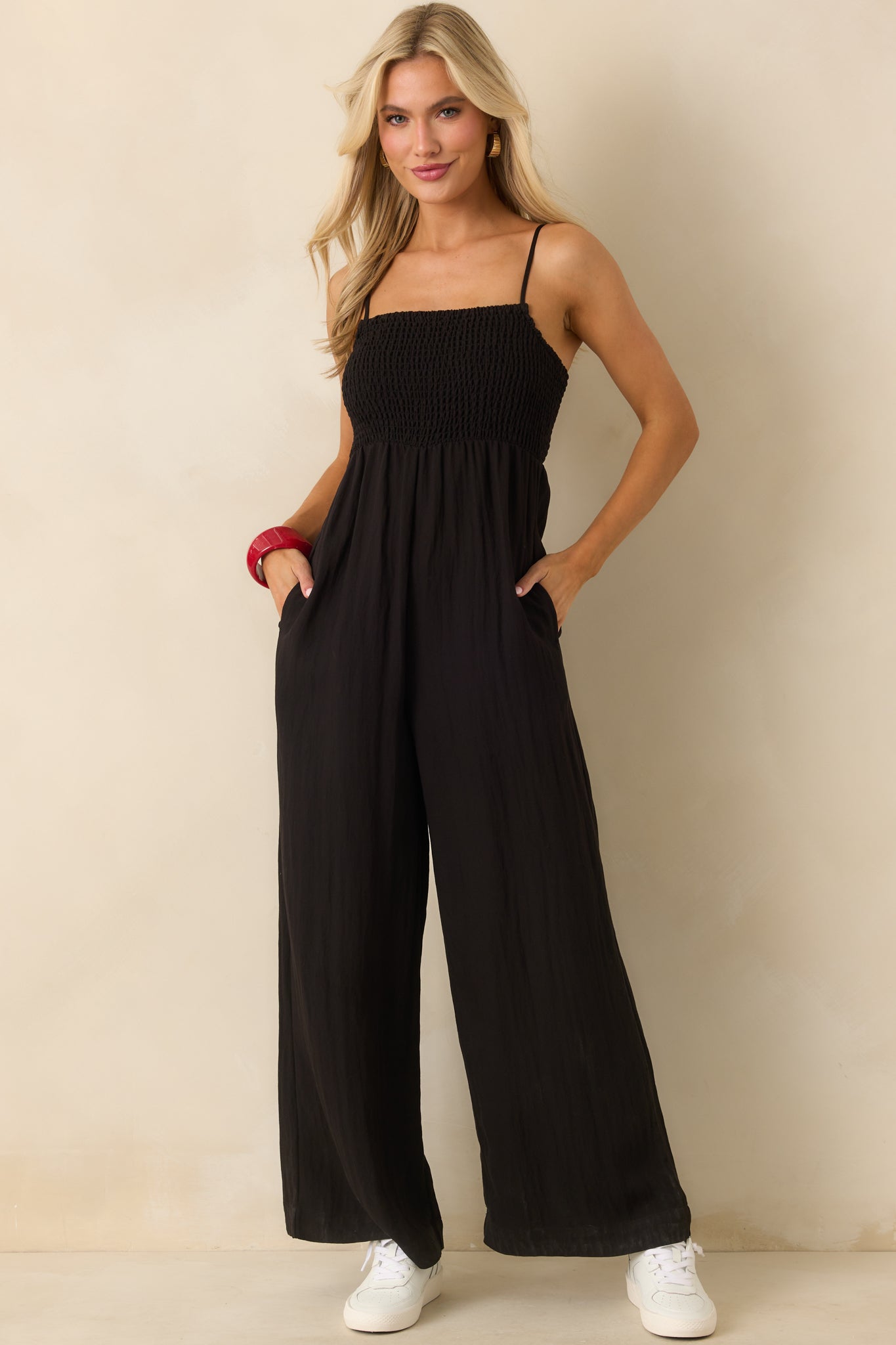 Z Supply Black Rayon Beachside Smocked Jumpsuit