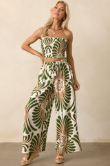 Endless Days Green Abstract Print Strapless Smocked Crop Top