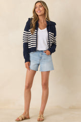 Z Supply Kovac Navy & Ivory Stripe Cotton Sweater Jacket