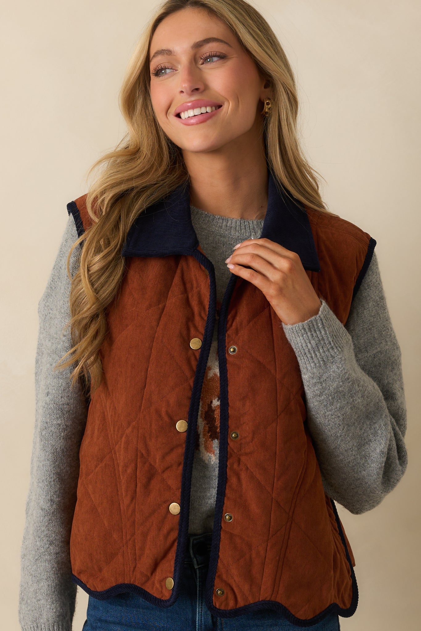 Across The Orchard Ginger Brown Corduroy Button Up Vest