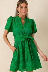 Isn't This Fun Green Cotton Eyelet Tie Waist Mini Dress