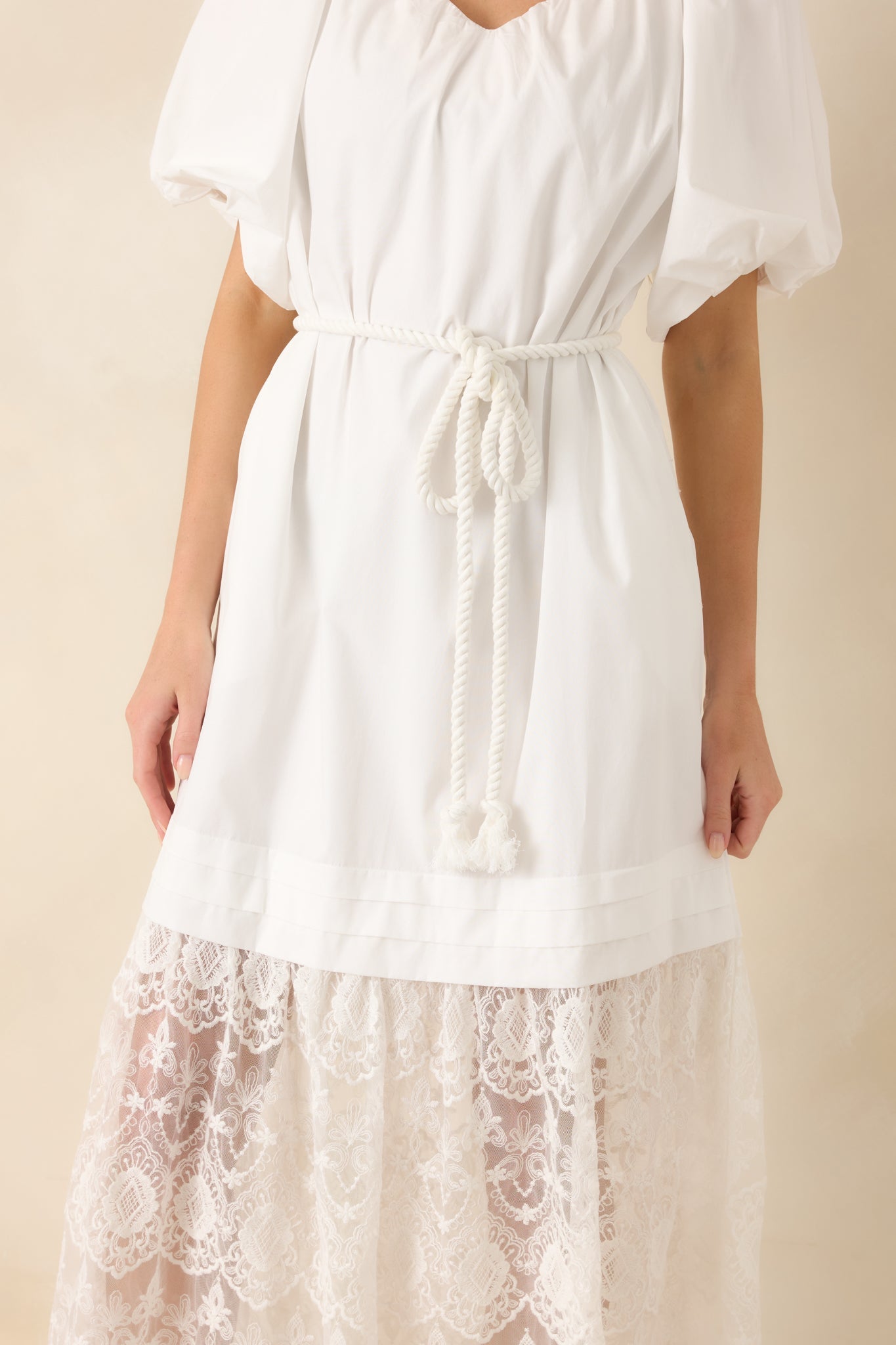 Je T'aime Toujours White Cotton & Gathered Lace Maxi Dress