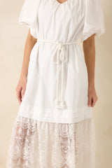 Je T'aime Toujours White Cotton & Gathered Lace Maxi Dress