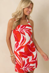 MINKPINK Ravelo Red Palm Print Halter Mini Dress