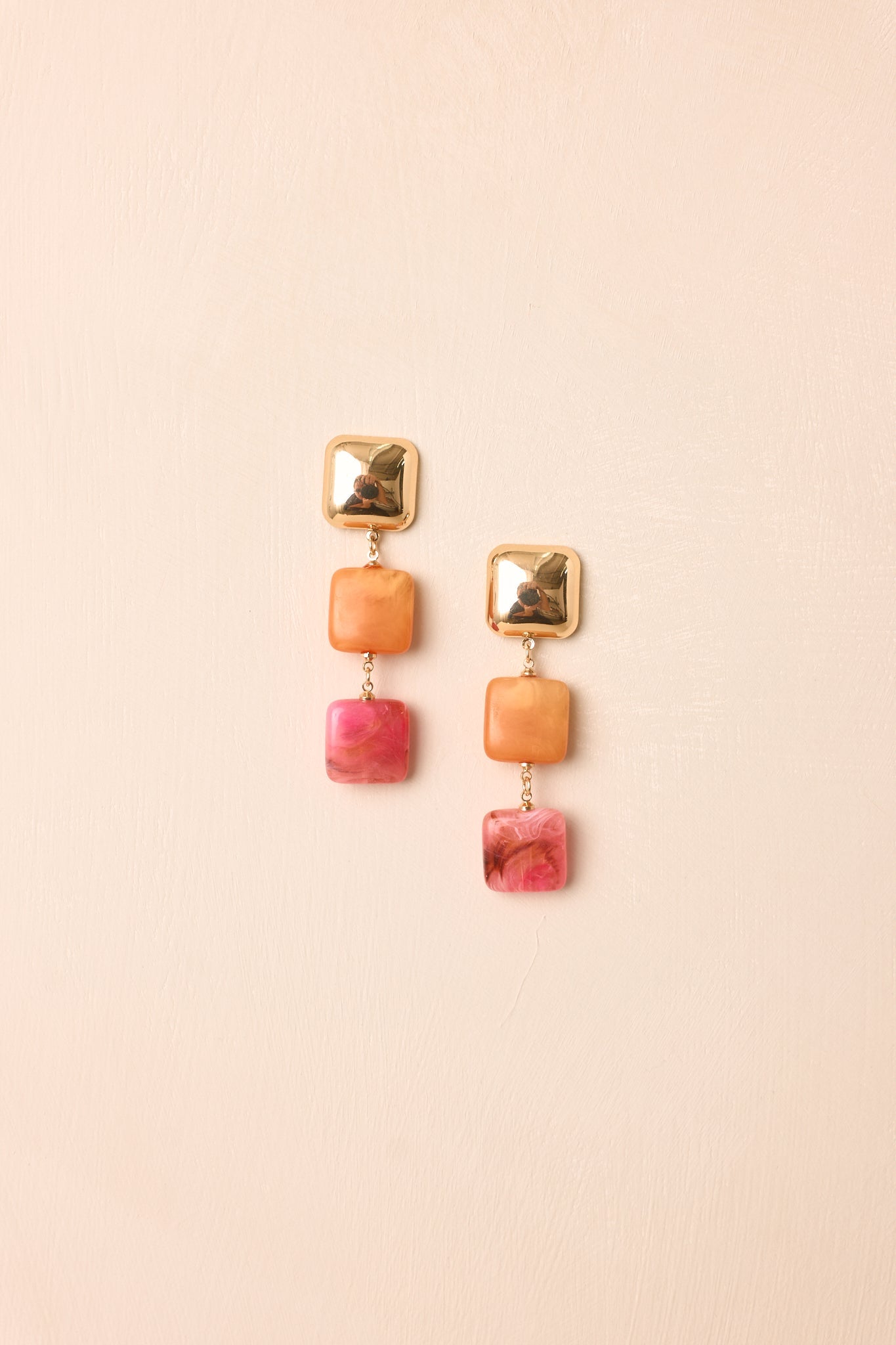 Catch the Sunset Orange & Pink Tiered Square Drop Earrings