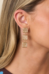 Three of a Kind Gold Textured Drop Earrings