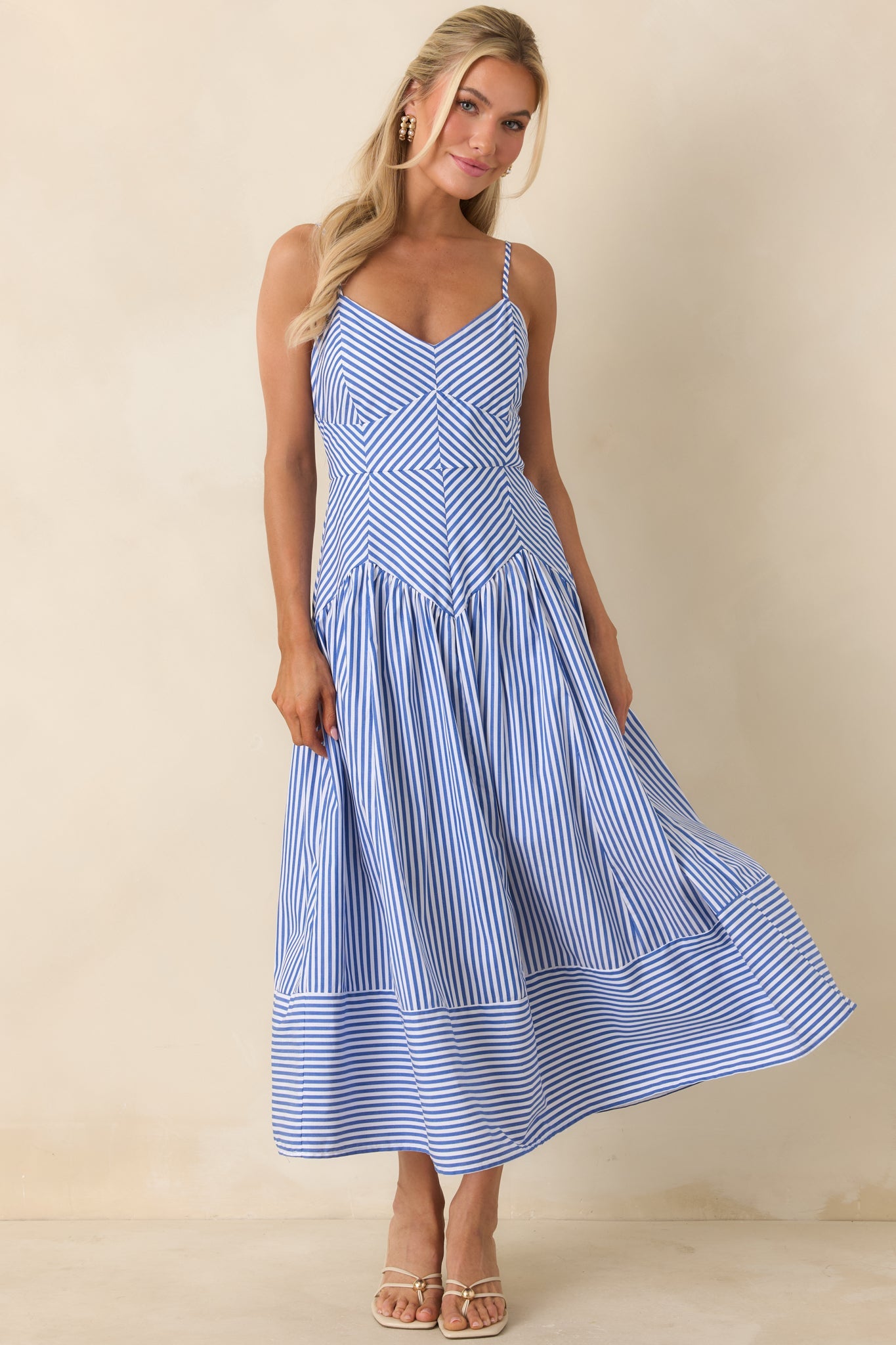 From All Angles Blue & White Stripe Cotton Midi Dress