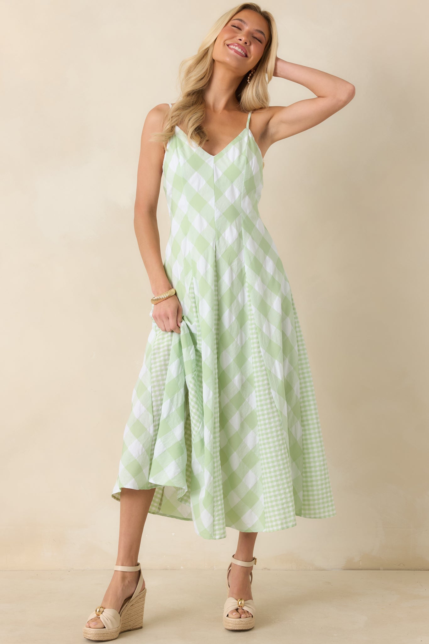 Sweetest Picnic Mint Green Gingham Midi Dress