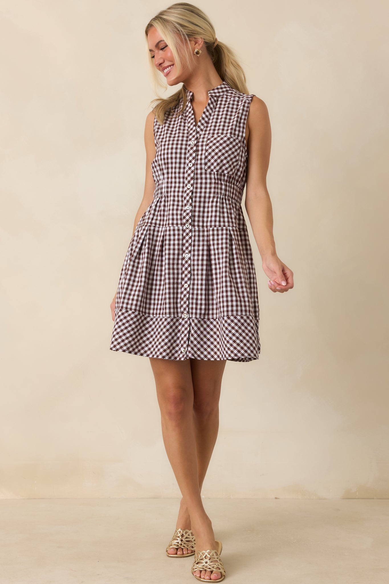 Made for Wandering Chocolate Brown Gingham Sleeveless Mini Dress