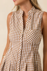 Made for Wandering Camel Gingham Sleeveless Mini Dress