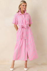 Check Me Out Pink Gingham Ruffle Collar Belted Maxi Dress