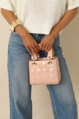 I Won't Tell Light Pink Faux Patent Leather Quilted Handbag