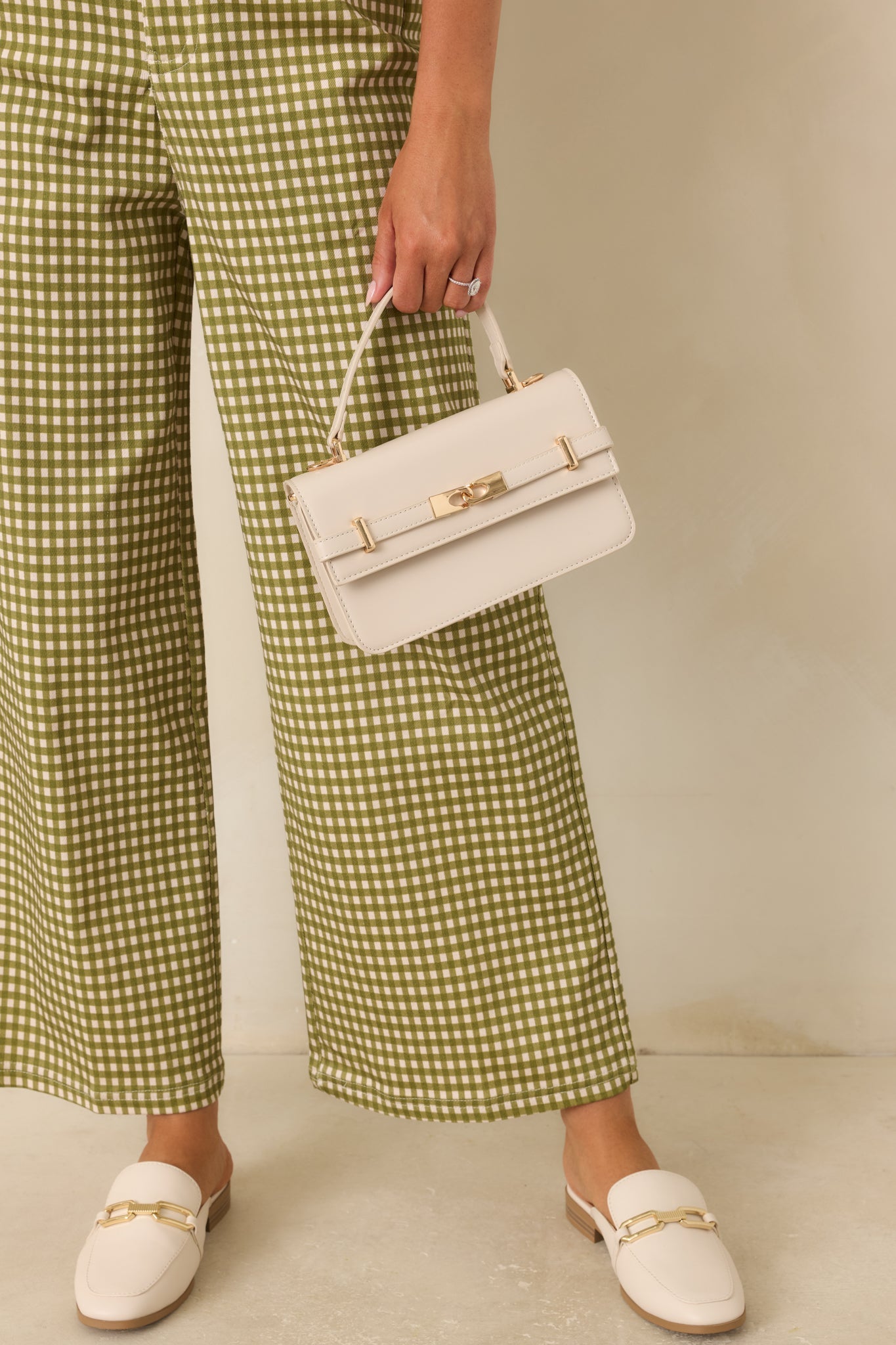 Carry On Your Way Ivory Faux Leather Top Handle Bag