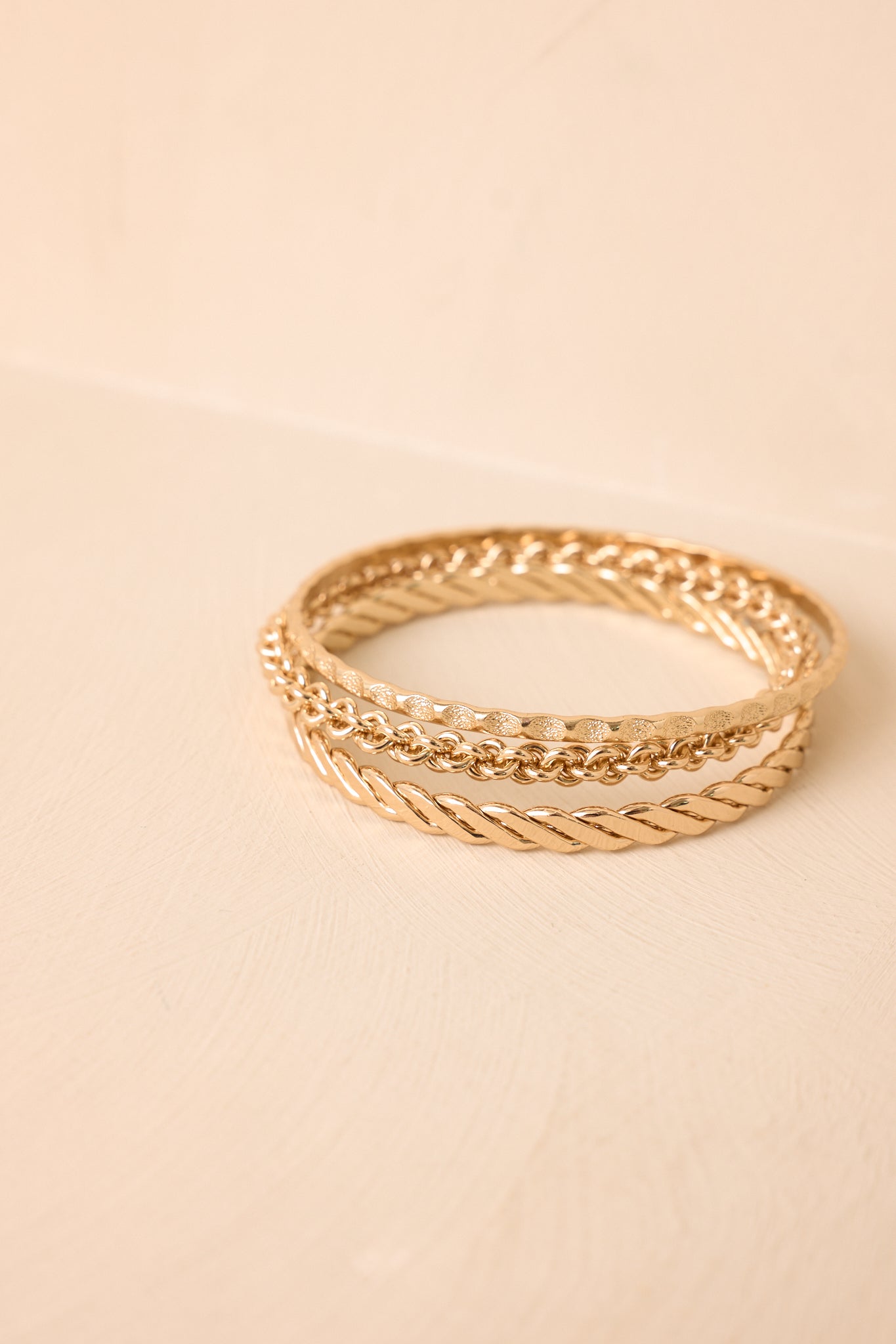 Back on the Chain Gang Gold Textured Bangle Set