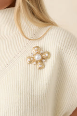 Sweet Surrender Gold Faux Pearl Brooch