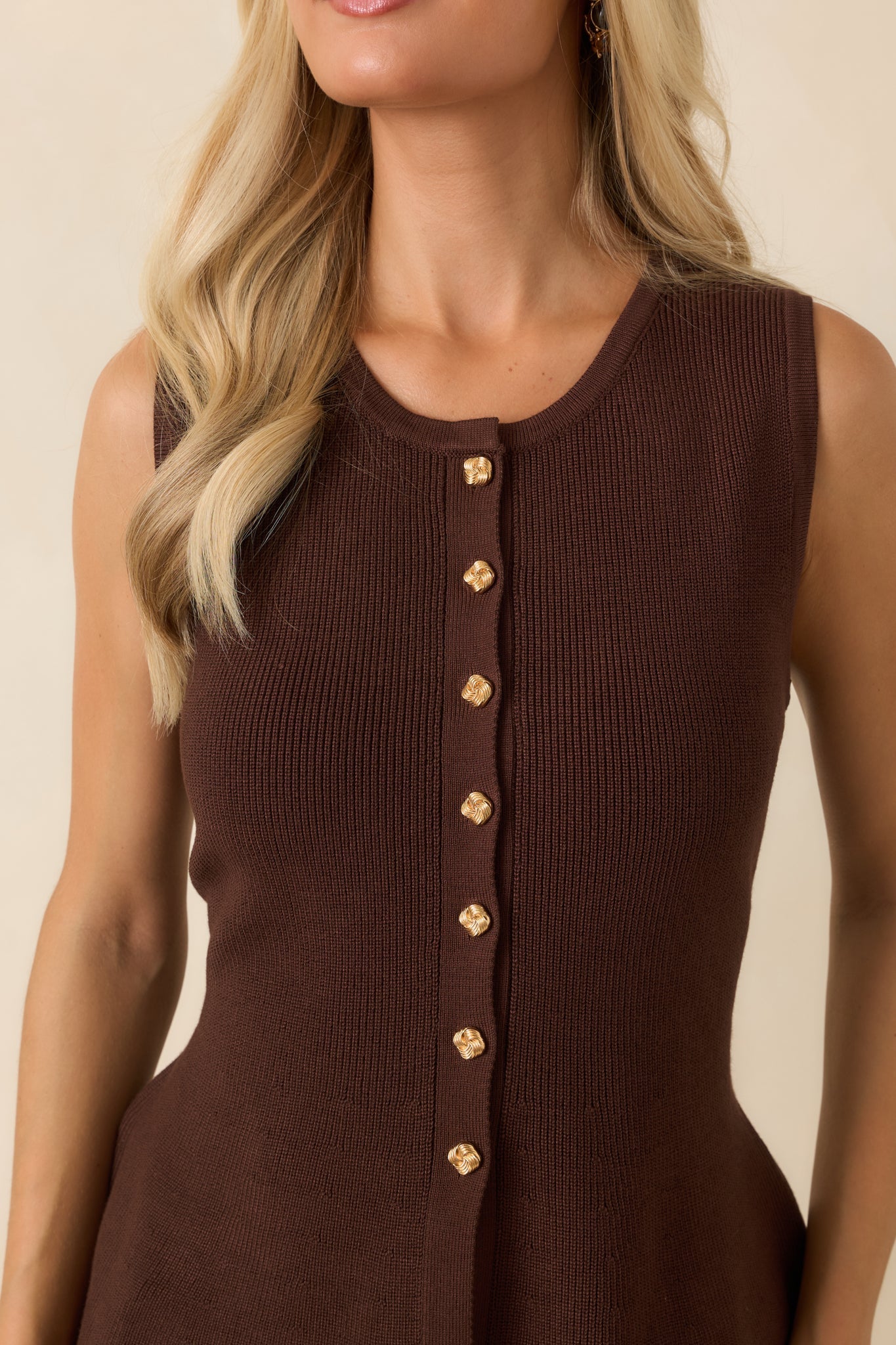 Everything in Place Chocolate Brown Knit Peplum Top