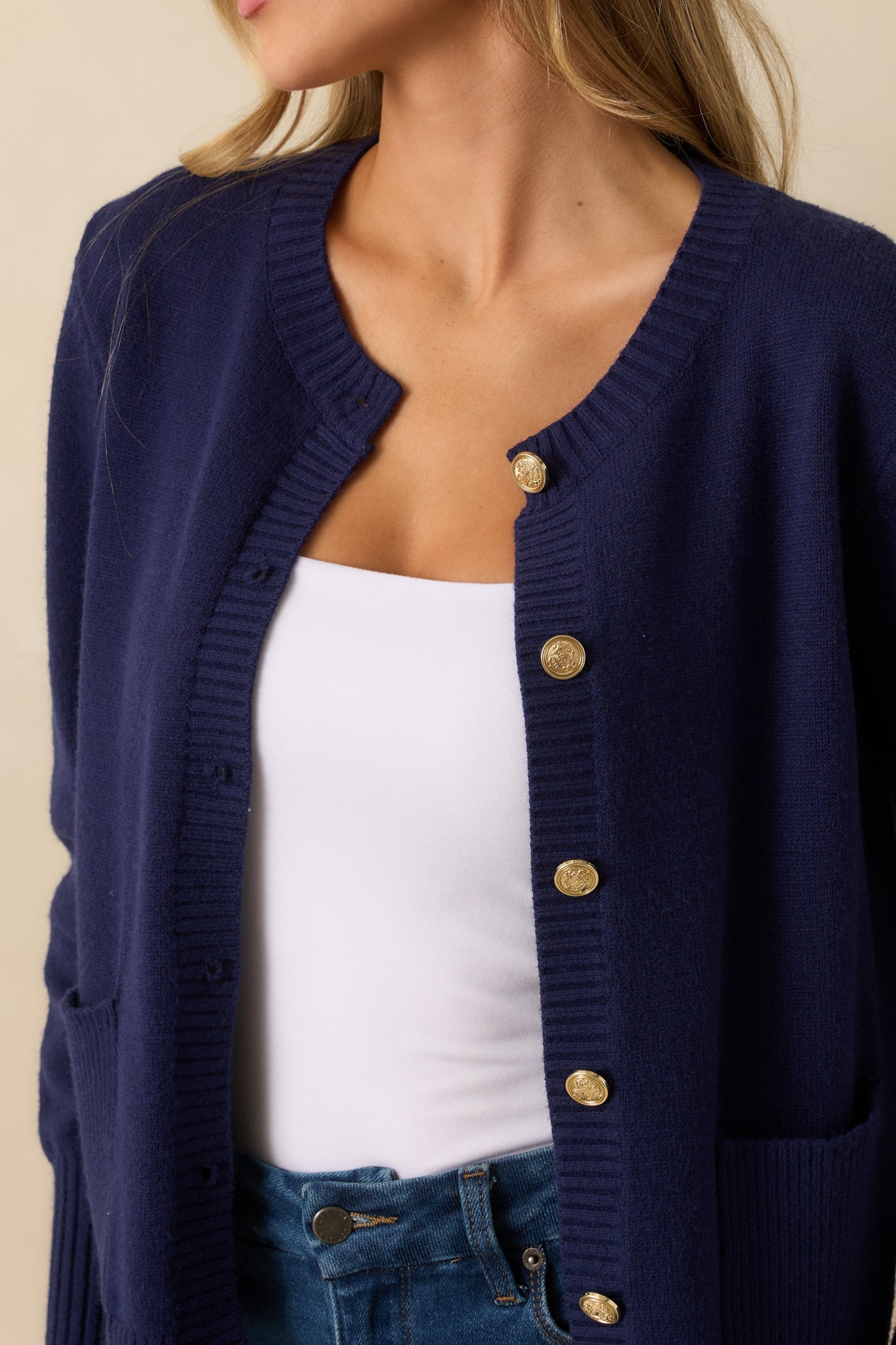 Right On Schedule Navy Long Sleeve Button Up Cardigan