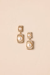 Say What You Will Gold Faux Pearl Rectangle Drop Earrings