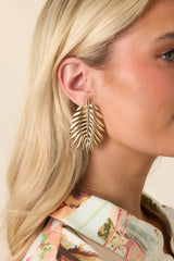 These Right Here Gold Palm Leaf Drop Earrings