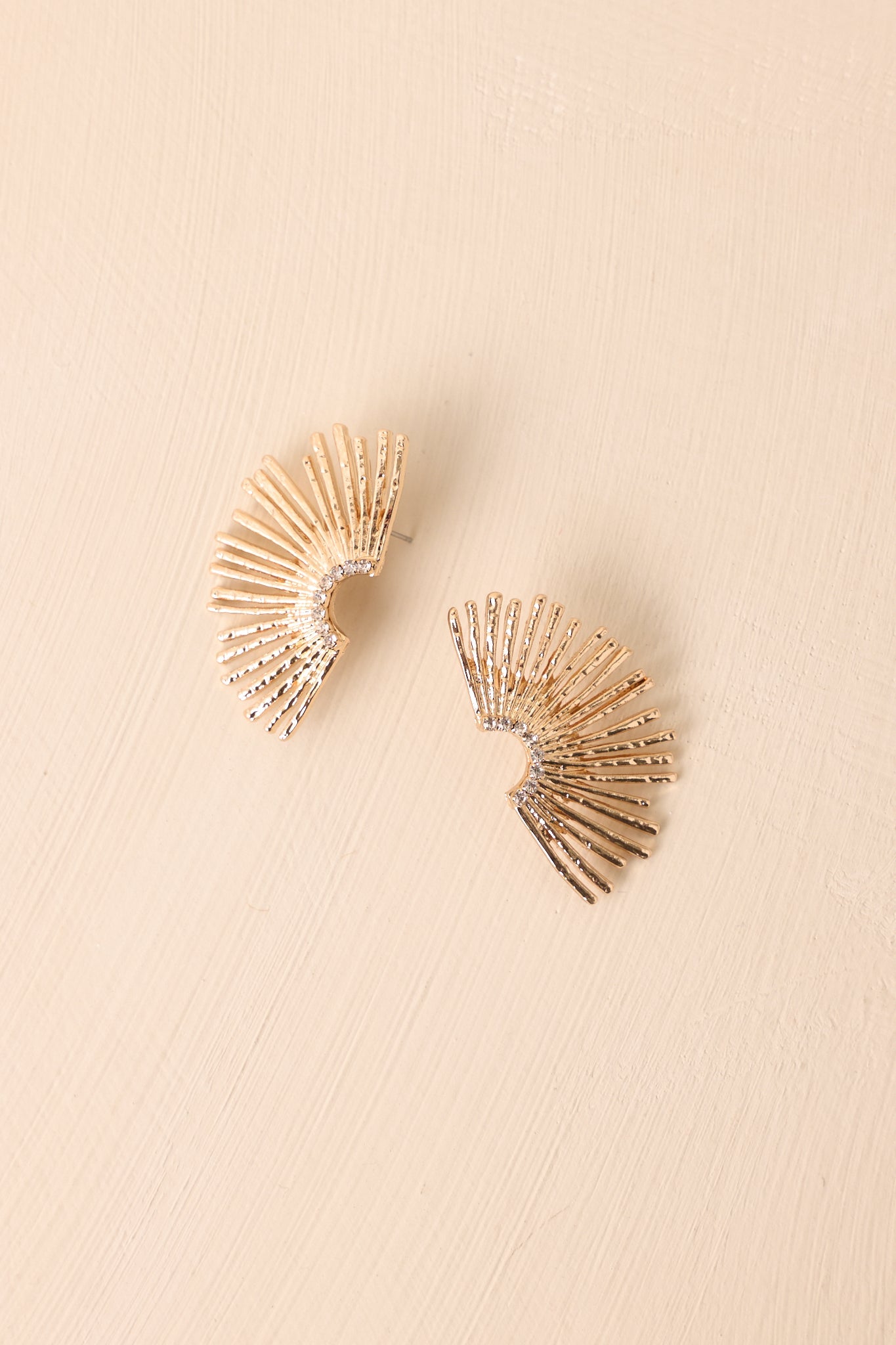 Don't You Worry Gold Textured Sunburst Fan Earrings