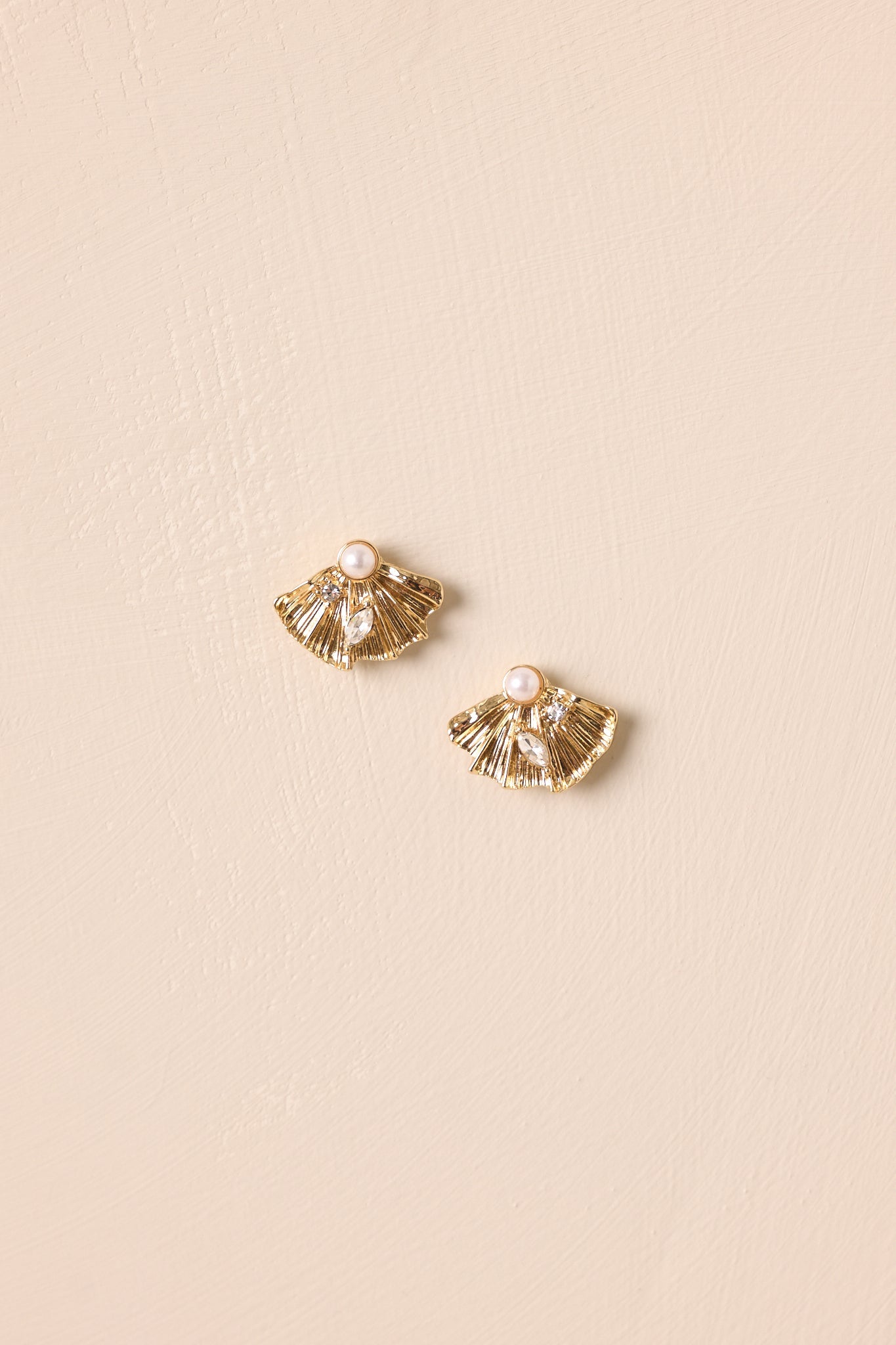 For Once In My Life Gold Textured Fan Earrings