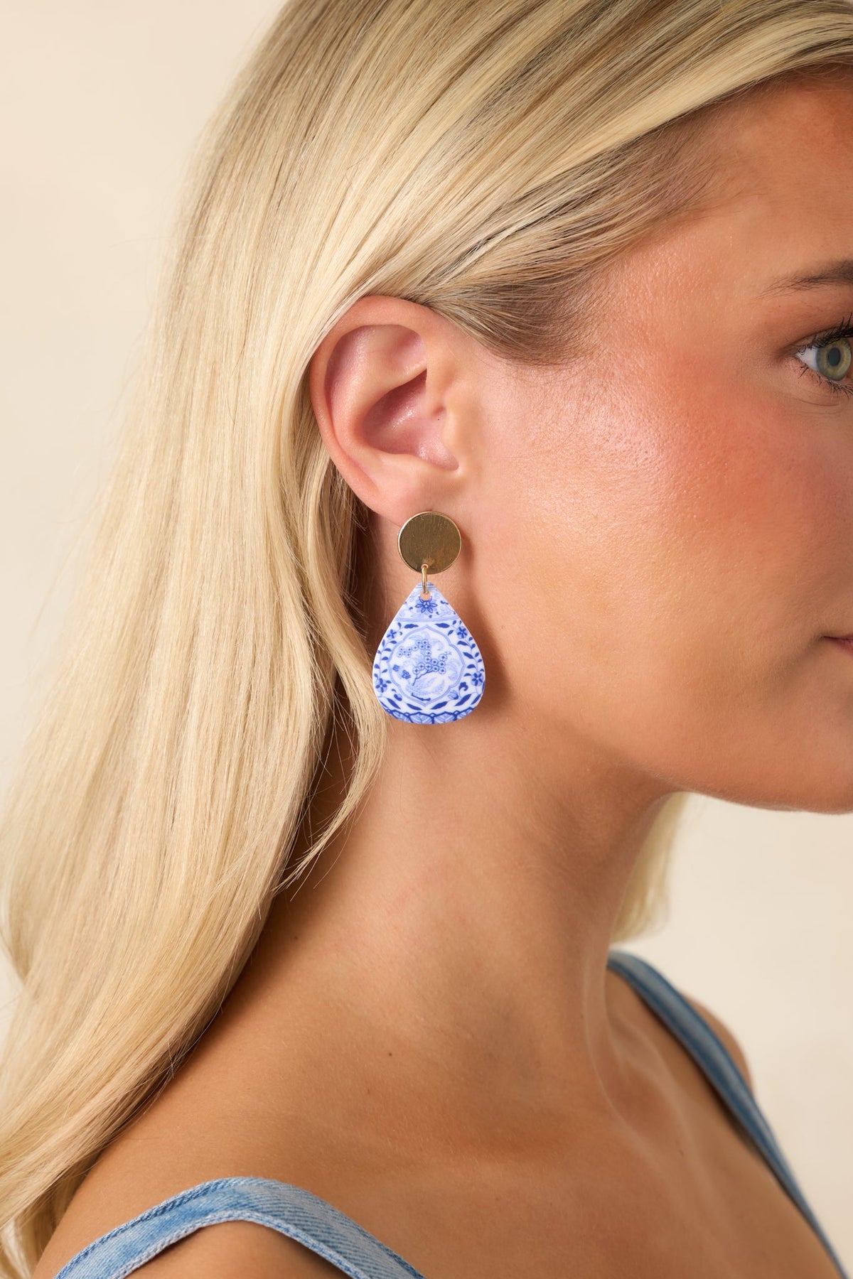 Quite Charming Gold & Blue Drop Earrings