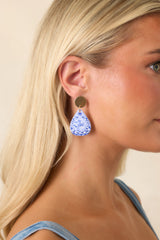 Quite Charming Gold & Blue Drop Earrings