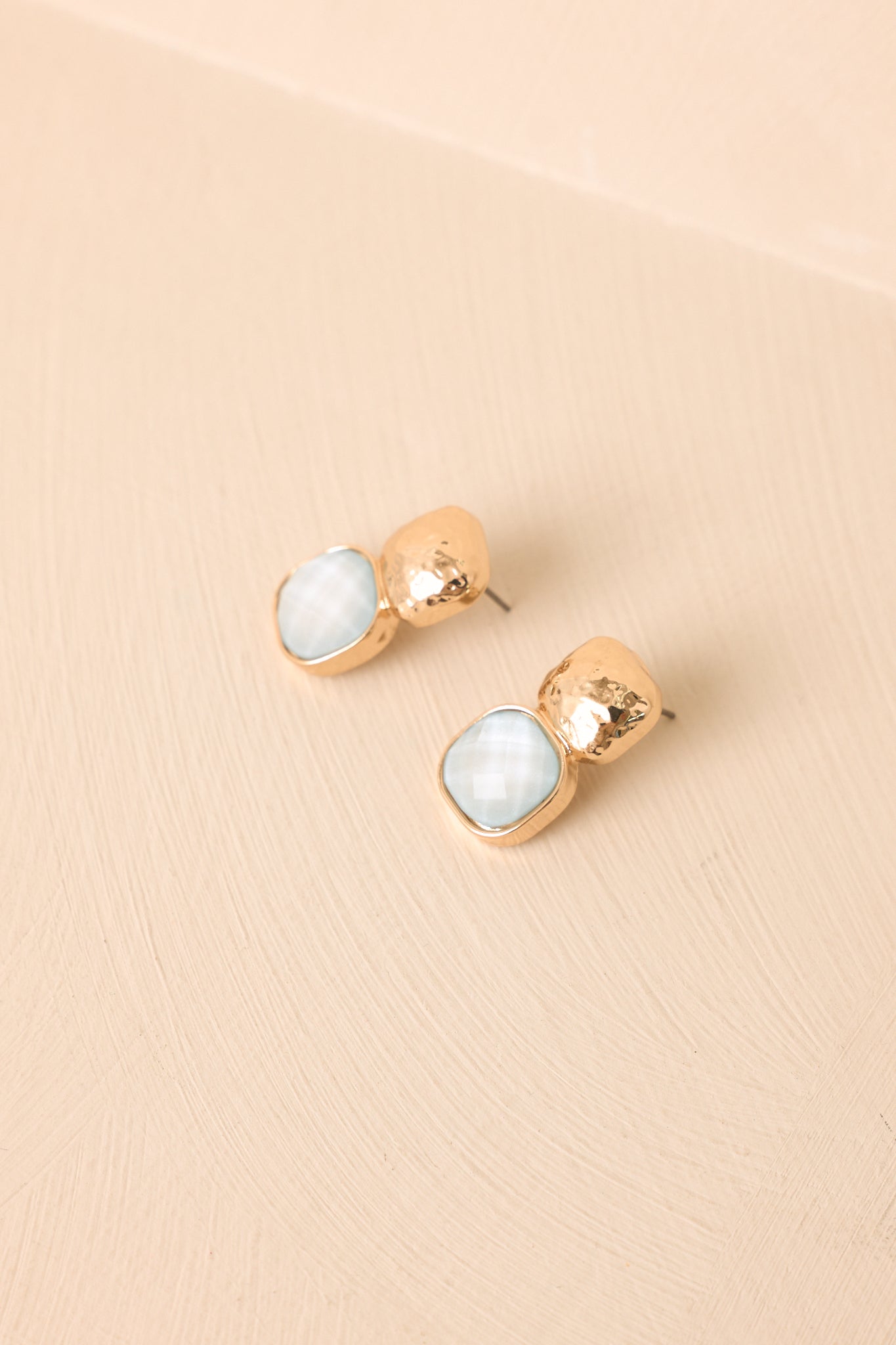 It's The Small Things Gold Textured Ice Blue Stone Earrings
