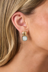 It's The Small Things Gold Textured Ice Blue Stone Earrings