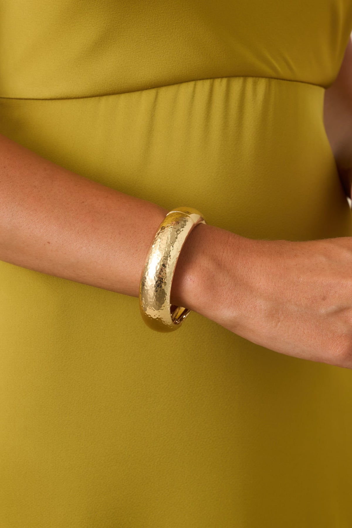 Hold On to Me Gold Hammered Hinged Cuff Bracelet