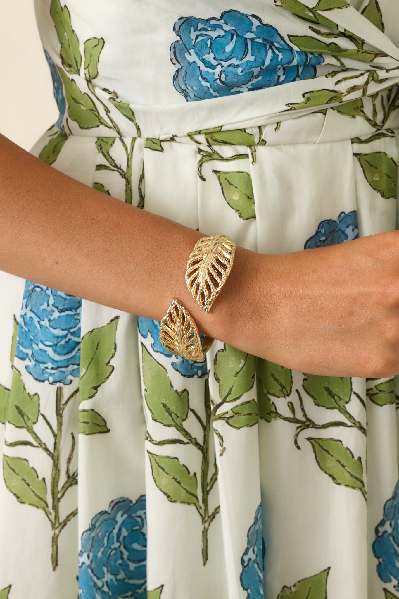 Leaf It Alone Gold Botanical Hinge Wrap Bracelet